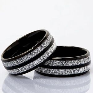 New Black and Silver Tungsten Steel Men's Ring